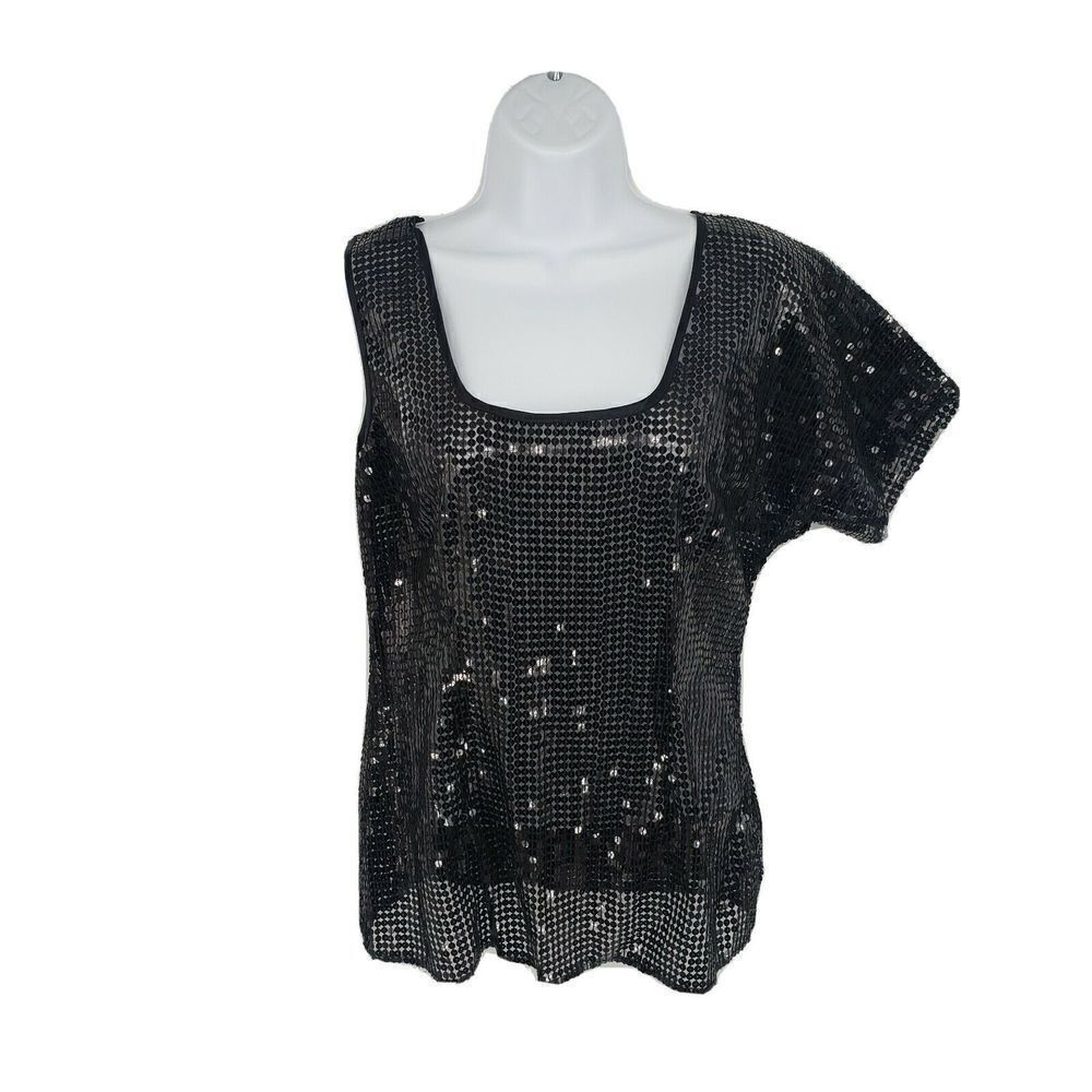 Plenty by Tracy Reese Black Sequin One Shoulder Top‎ Small NWOT Show Off Tattoo